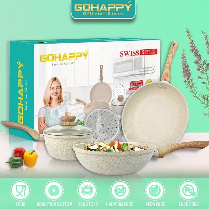 DISKON  RAMADHAN Panci set Granite Swiss Wok Frying Milk Pan 5 PC