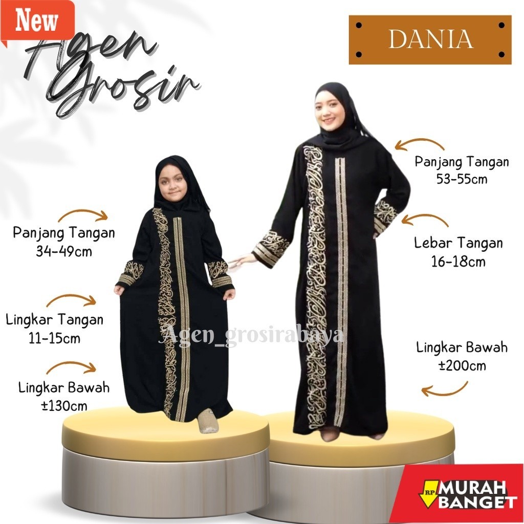 Abaya Turky untuk lebaran- ABAYA GAMIS BORDIR COUPLE IBU DAN ANAK ABAYA TURKEY HITAM ARAB GAMIS HITA