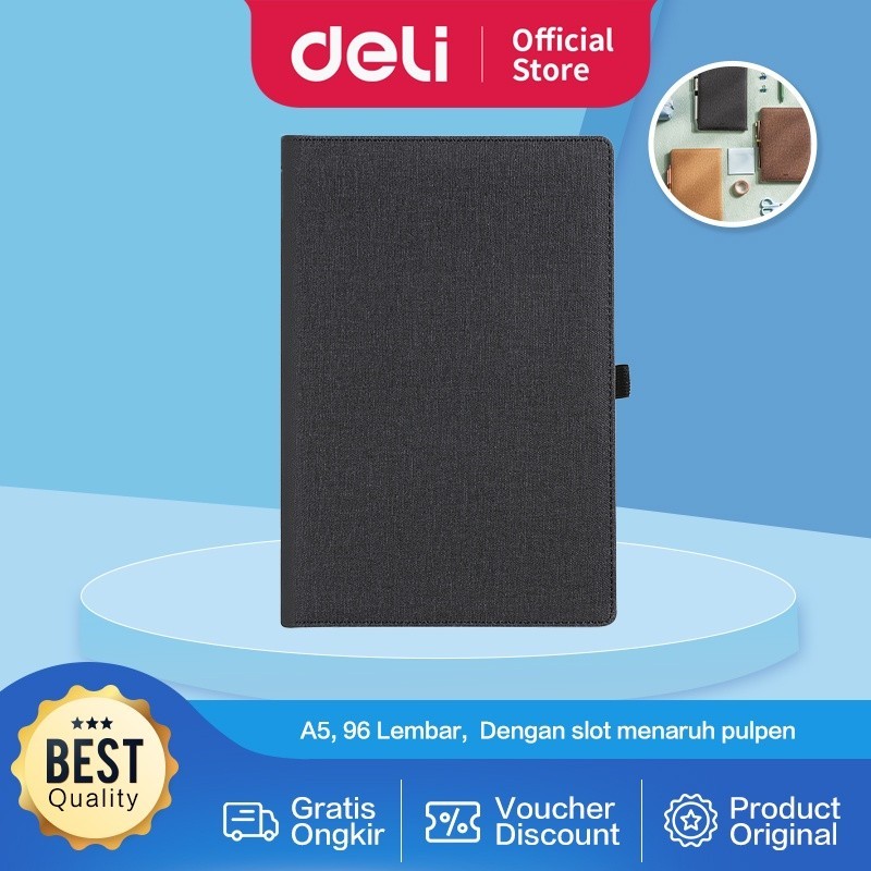 

Deli Canvas Cover Notebook / Buku Catatan / Agenda Sampul Kain / Cloth A5 96 Lembar Dengan Pen Holder EN118L