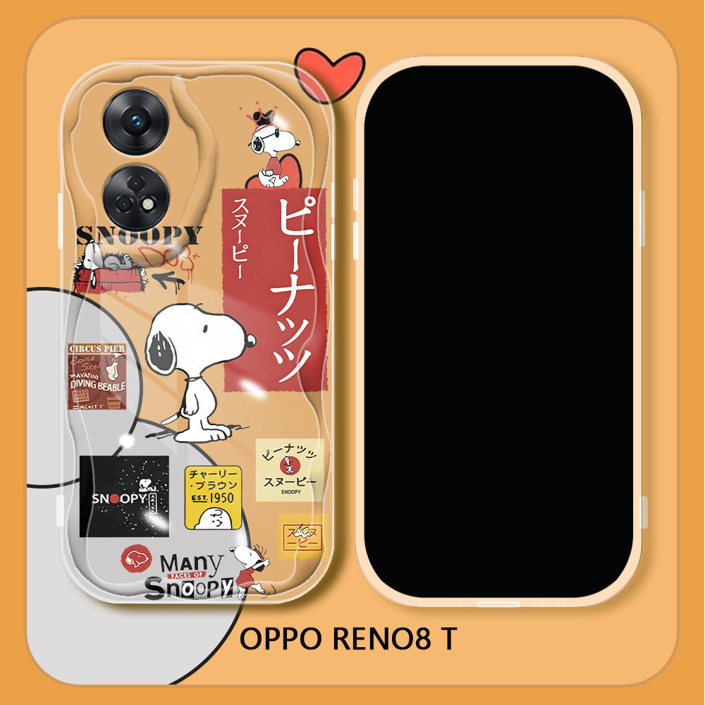 Case Hp OPPO Reno8 T Reno8 Pro Reno 8T 5G Reno 8 Pro Cartoon Snoopy Label Phone Case Soft Silicone W