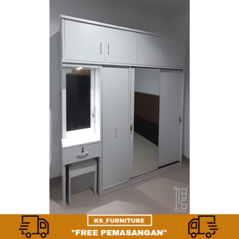 LEMARI SLIDING + LEMARI HIJAB + MEJA RIAS SUPER MINIMALIS