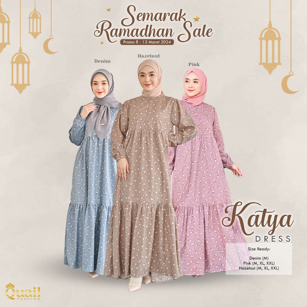 Katya Dress Original Quail Hijab Wanita Kualitas Butik Busui Wudhu Friendly Katya Quail Katya Gamis 