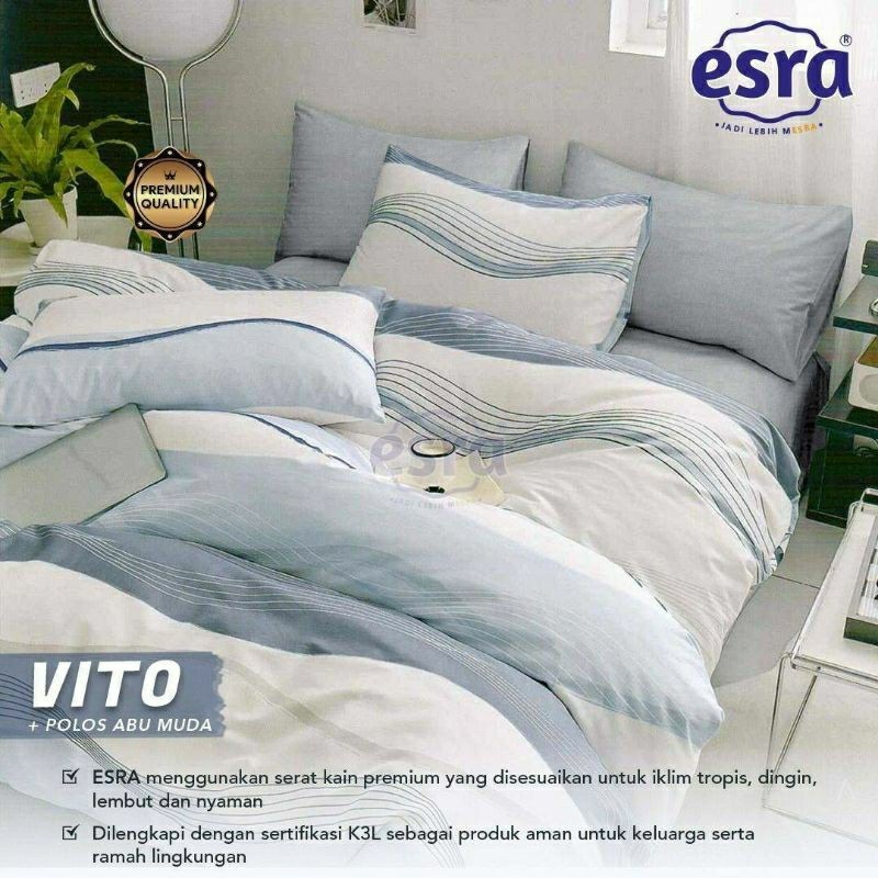 Bedcover + sprei anti geser katun esra motif VITO mix polos