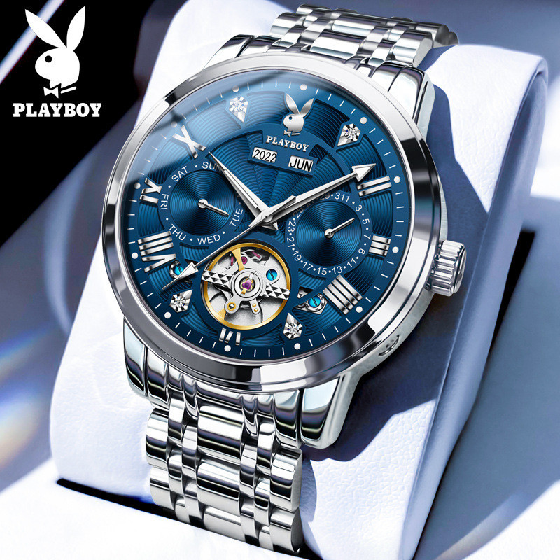 Playboy Jam Tangan Mekanis Otomatis Pria Jam Tangan Fashion Berongga Baru 2024