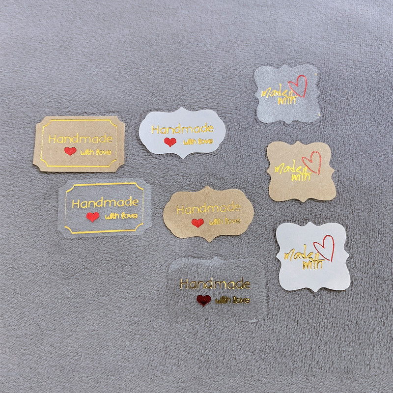 

120pcs Handmade with love label stickers DIY handmade gold sticker labels transparent thank you gift jewelry cookie label tag