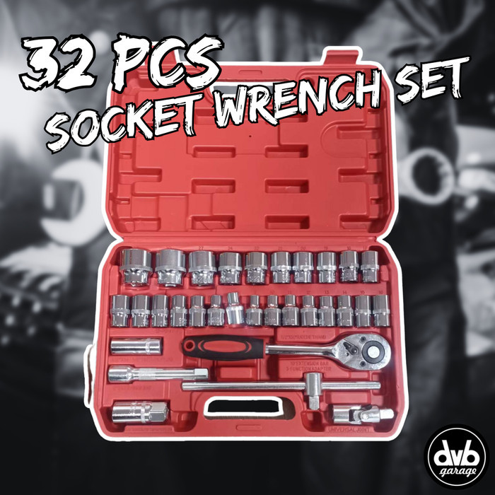 Kunci Sok Set 32 Pcs Socket Wrench Pas Shock Lengkap Tool Kit