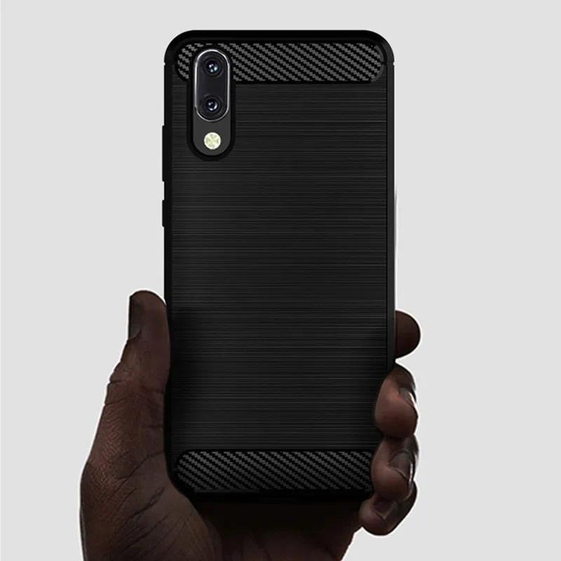 Casing HP Huawei P20 Phone p20 Casing TPU Tekstur Serat Karbon Silikon Lembut Penutup belakang