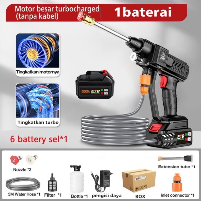 #TERLARIS# Alat steam cuci motor & Jet Cleaner CHIC，Set Alat Cuci Mobil Baterai  388VF 1Baterai COD