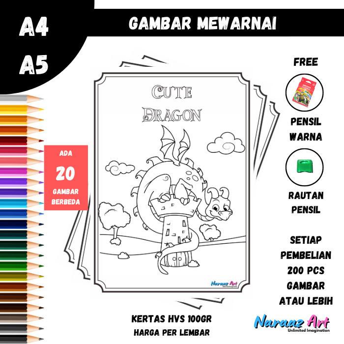 

Gambar Mewarnai Kartun Naga Lucu Gambar Sketsa Bukan Buku TK PAUD SD Cute Dragon Kertas HVS 100gsm