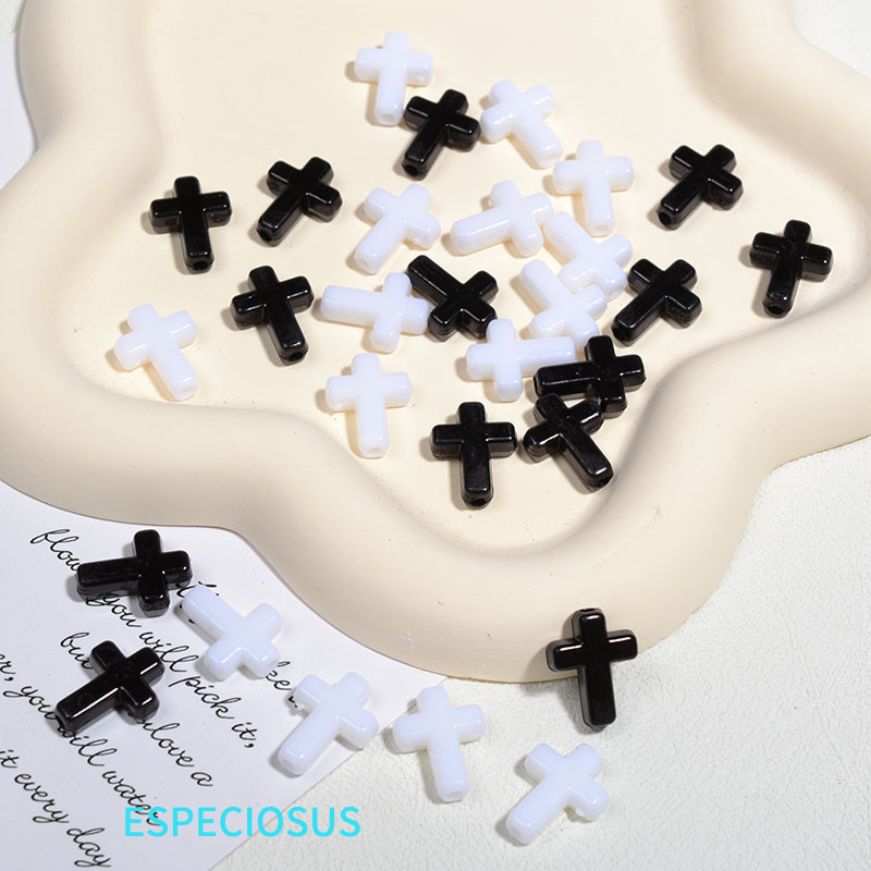

Black And White Color Vintage Cross Acrylic Beads Earring Charms Bracelet Spacer Necklace Accssories DIY Jewelry Departments