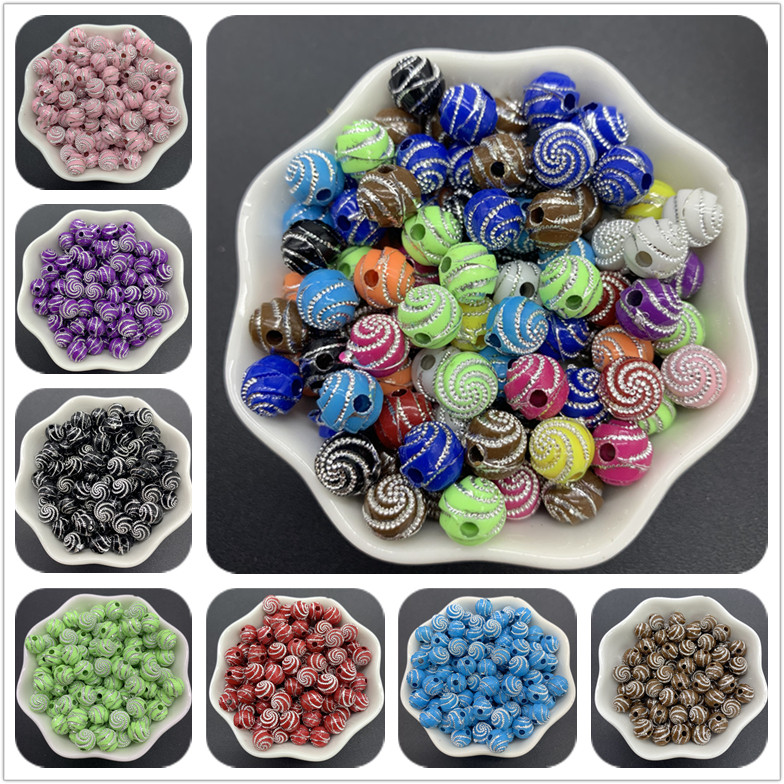 

50pcs/Lot 8mm Acrylic Spacer Beads Carving Vortex Loose Round Shape Beads For Jewelry Making