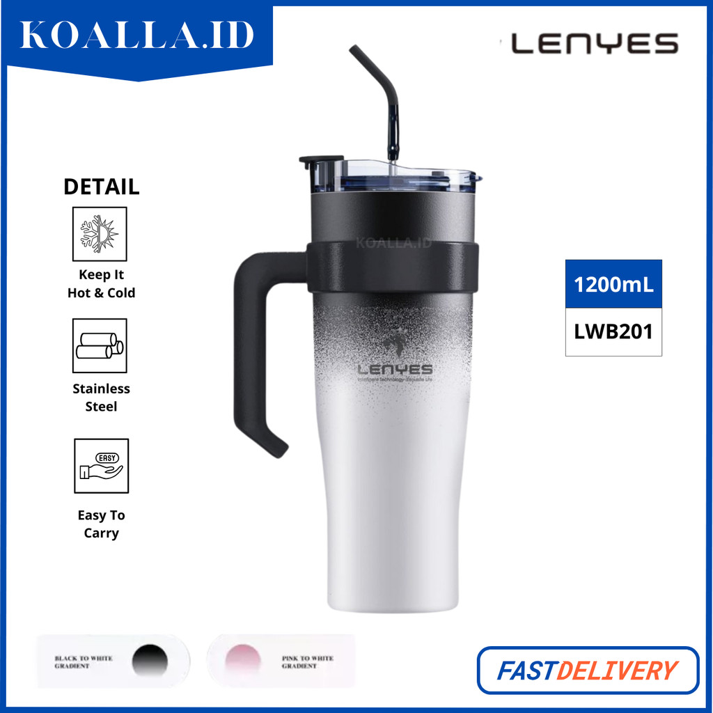 Tumbler Botol Minum LENYES 1.2 Liter – Stainless, Vacuum, Tahan Panas Dingin LWB201