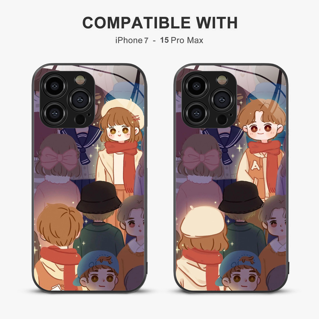 Casing Handphone Couple Korean untuk iPhone 16 15 14 13 12 mini 11 Pro Max Xr Xs Se 8 7 Plus 6 6s Ca