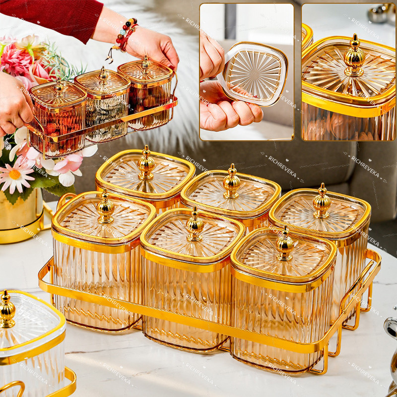 "Jual Produk COD Toples Set Penyimpanan Makanan Dengan Nampan Rak Makanan Ringan Toples Nampan