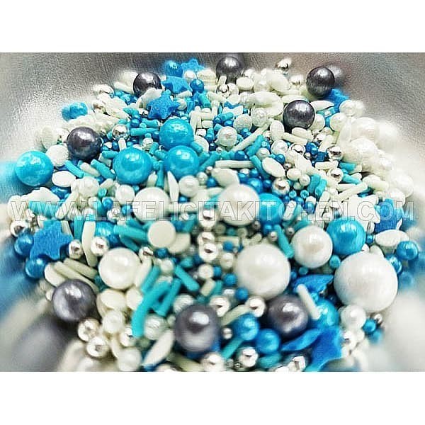 

30G SPRINKLE BLUE WHITE MIX BABY COLOR PEARL SUGAR KUE HIASAN TOPPER