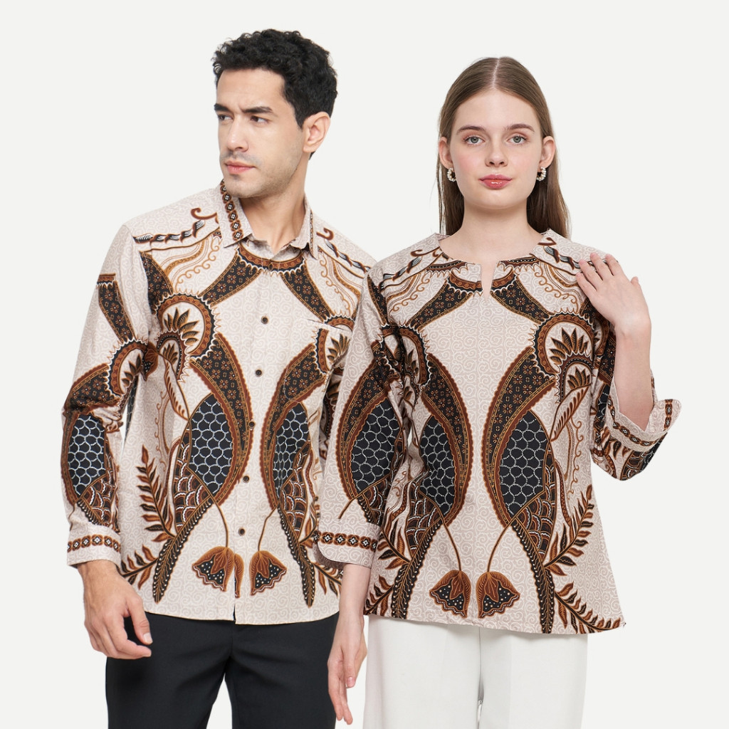 Batik Couple Atasan Batik Pria dan Wanita Coklat OLR144
