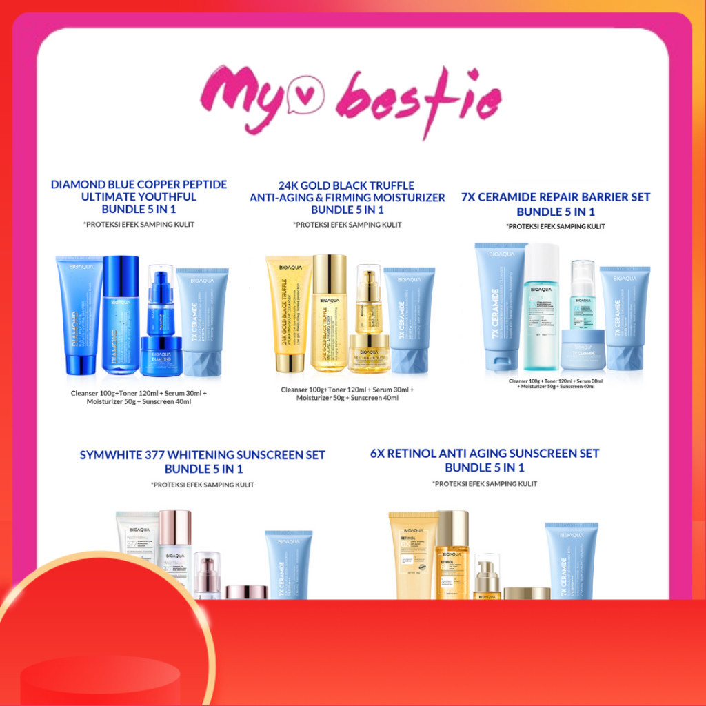 SKINCARE [My Bestie Official] BIOAQUA 5pcs Skincare Set with Cleanser Toner Serum Cream Sunscreen + 