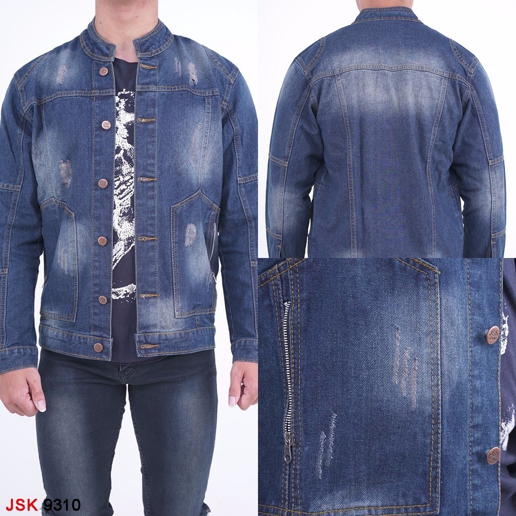 SIZE L-XXL [6 Warna] Jaket Jeans Sobek Distroy Denim Pria Kerah Shanghai Fashion Gaul jins ukuran be