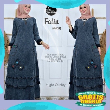 Fatin dress korea wanita jeans maxy busui / gamis terbaru 2022 denim high quality/Gemoy