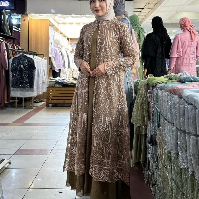 Gamis cardigandress outer/gamis pesta/gamis brokat/gamis - mooca, M