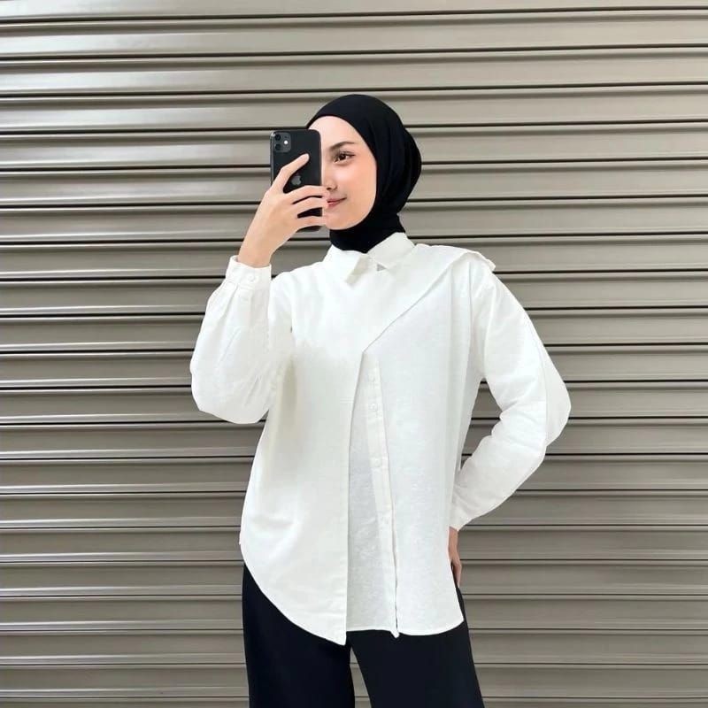 Kemeja Wanita Hawa Shirt Linen Oversize Atasan Wanita Hijab