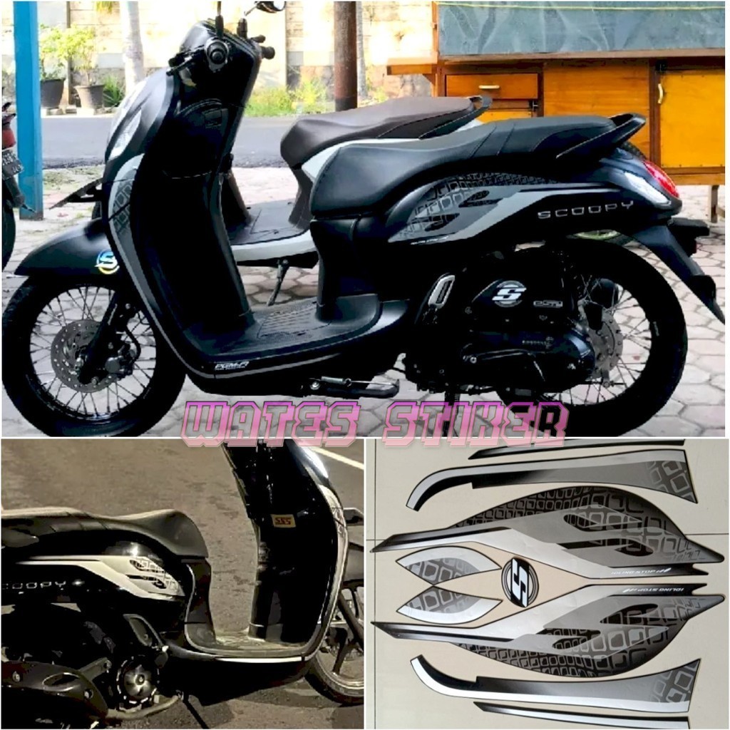 Striping Decal Polet Sticker motor honda scoopy 2019 sporty hitam abu list body standar terbaik term
