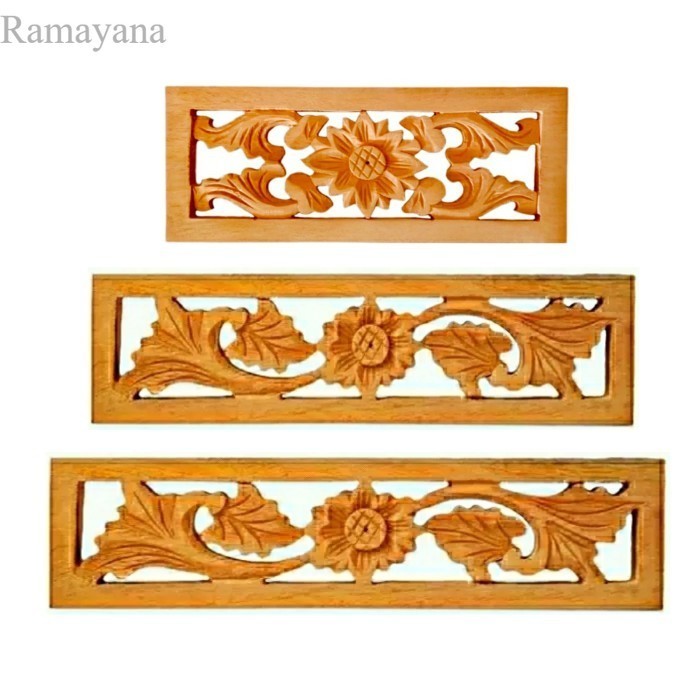 

Ornamen Kayu Ukir Motif Kembang Keping Loster Tempel Jati Mahoni - 13 x 30, Mahoni murah