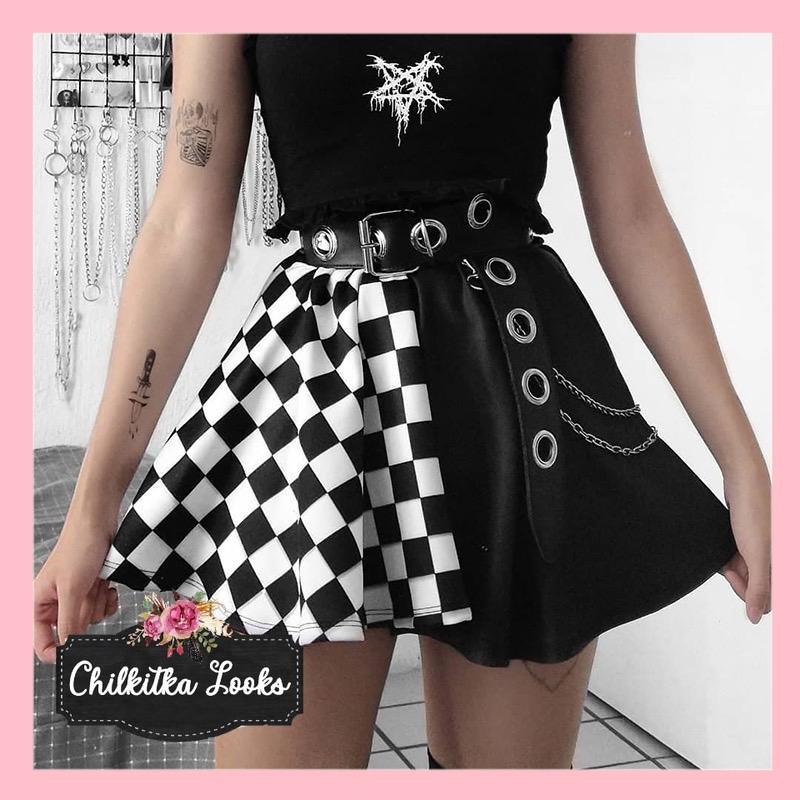 CHILKITKA LOOKS KOREAN  FASHION OUTFIT Sexy Gothic Plaid Mini Skirt 8593 (S/M/L)