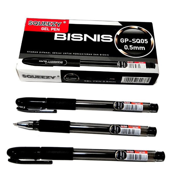 

Harga Grosir ( 1kotak/12pcs) Pulpen Gel Pen 0.5mm BISNIS GP-SQ05 SQUEEZY (HITAM)