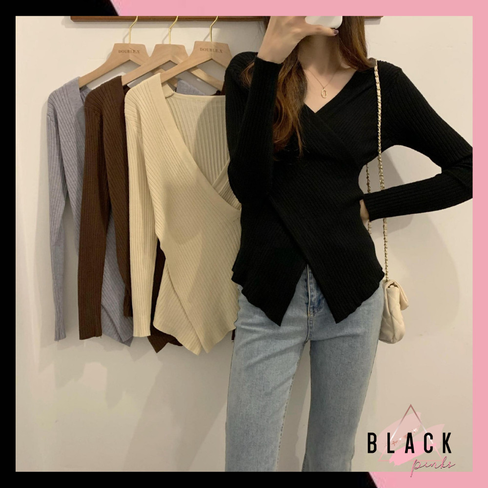 Deal Blackpink Baju Rajut Wanita V Neck Lengan Panjang Atasan Wanita 4099 Murah Berkualitas