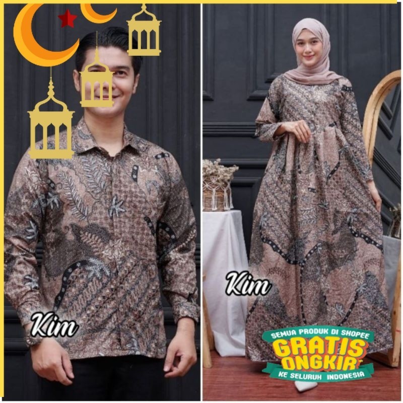 Maura Couple gamis busui wanita- Batik keluarga kemeja dan gamis baju sarimbit - Sania Ruffle batik 