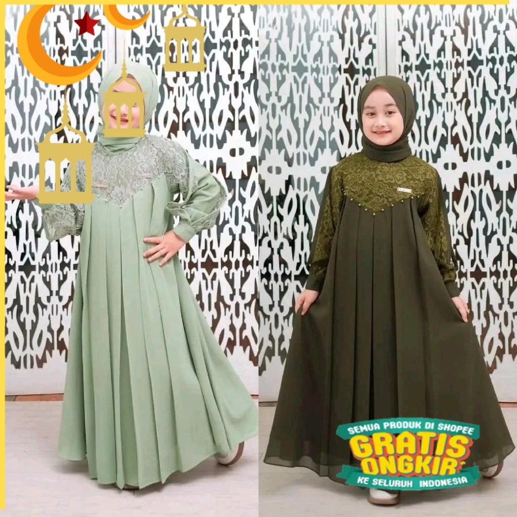 Inara kids syari set khimar gamis anak brukat terbaru / gamis kondangan terbaru/Maron merah bata red