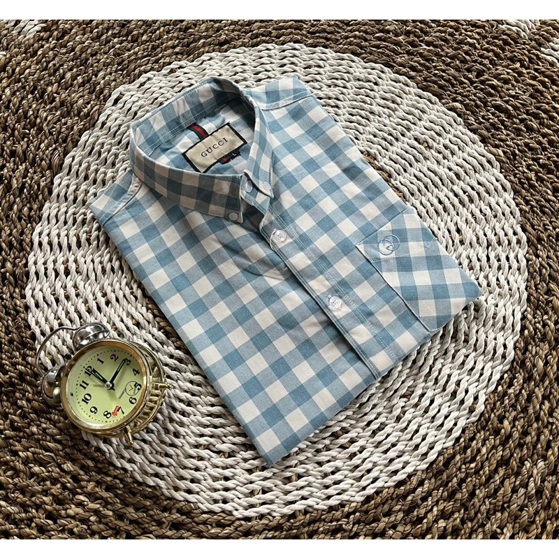 HE34AQ KEMEJA KOTAK-KOTAK GUCCI IMPORT TERLARIS// KEMEJA PRIA LENGAN PENDEK ORIGINAL//KEMEJA FORMAL