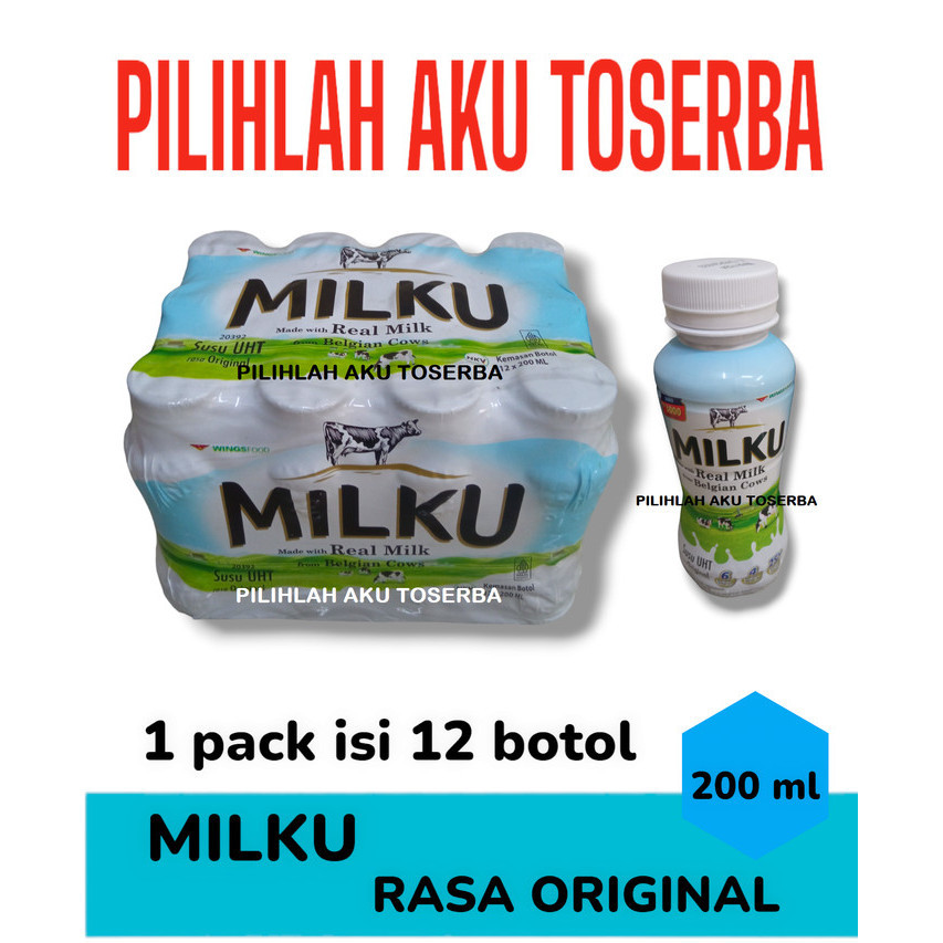 

MILKU Susu UHT Rasa ORIGINAL 200 ml - (1 pack isi 12 botol)