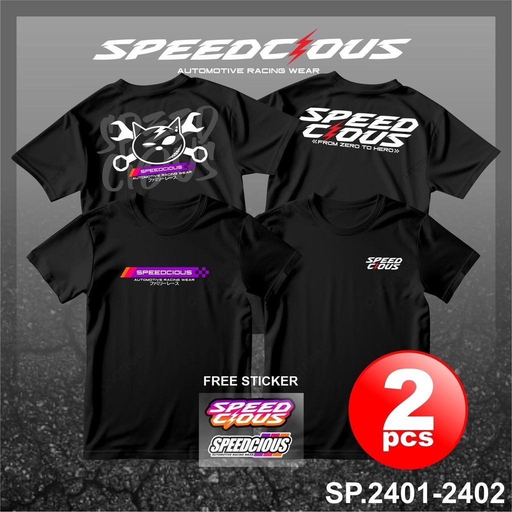 2 pcs Kaos Logo Speedcious Racing Wear Spesial Bundling Diskon - Beli 1 Gratis 1 Tshirt Baju Atasan Polos Hitam Katun Nyaman Free Stiker