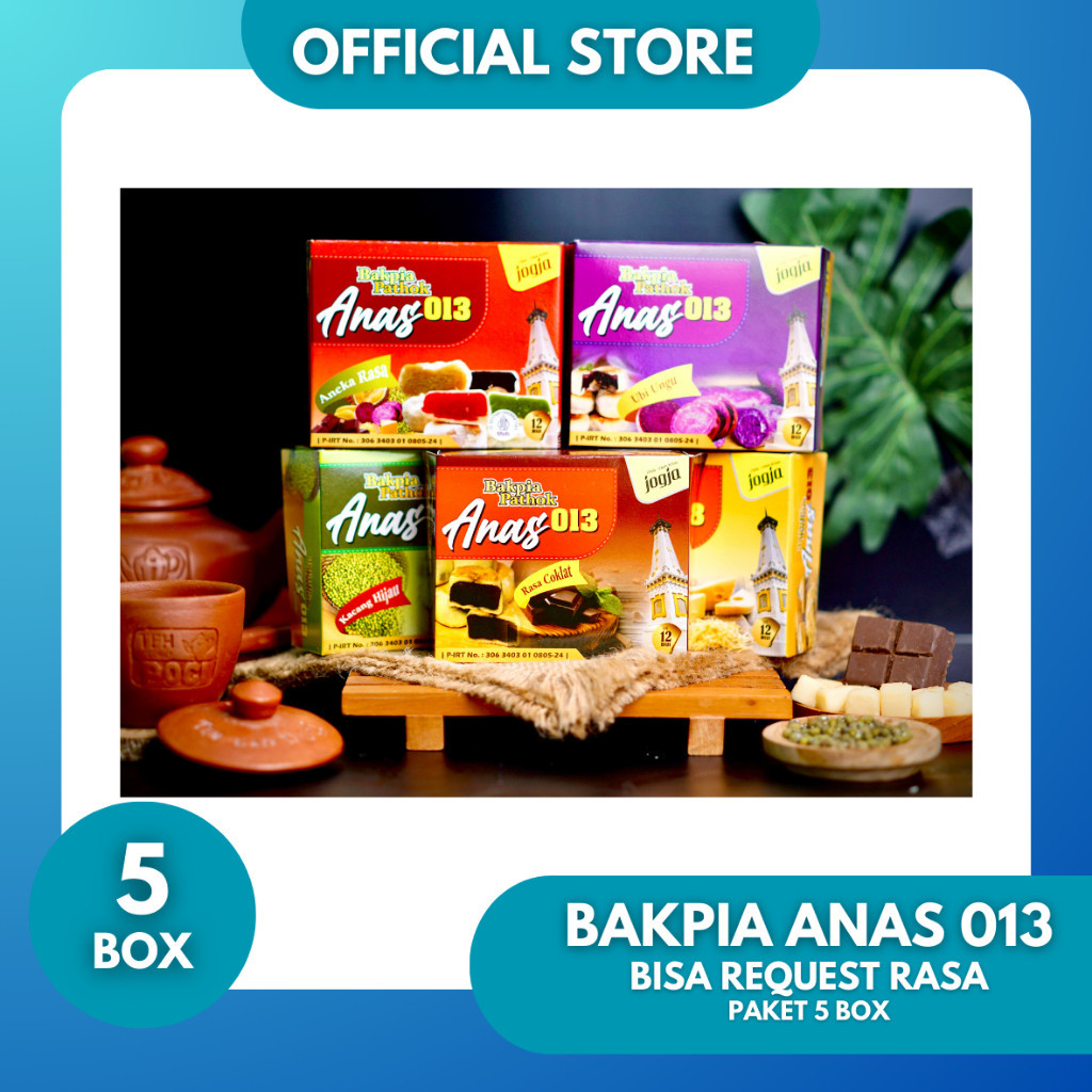

DISKON PAKET 5 BOX BAKPIA PATHOK ANAS KERING ISI 12 ASLI JOGJA