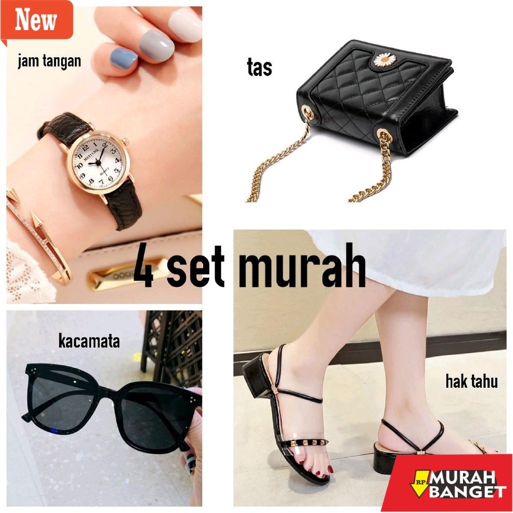 Sepatu untuk lebaran- (paket 4 set ) beli 1 dapat 4 barang hak tahu+tas+jam tangan+kacamata