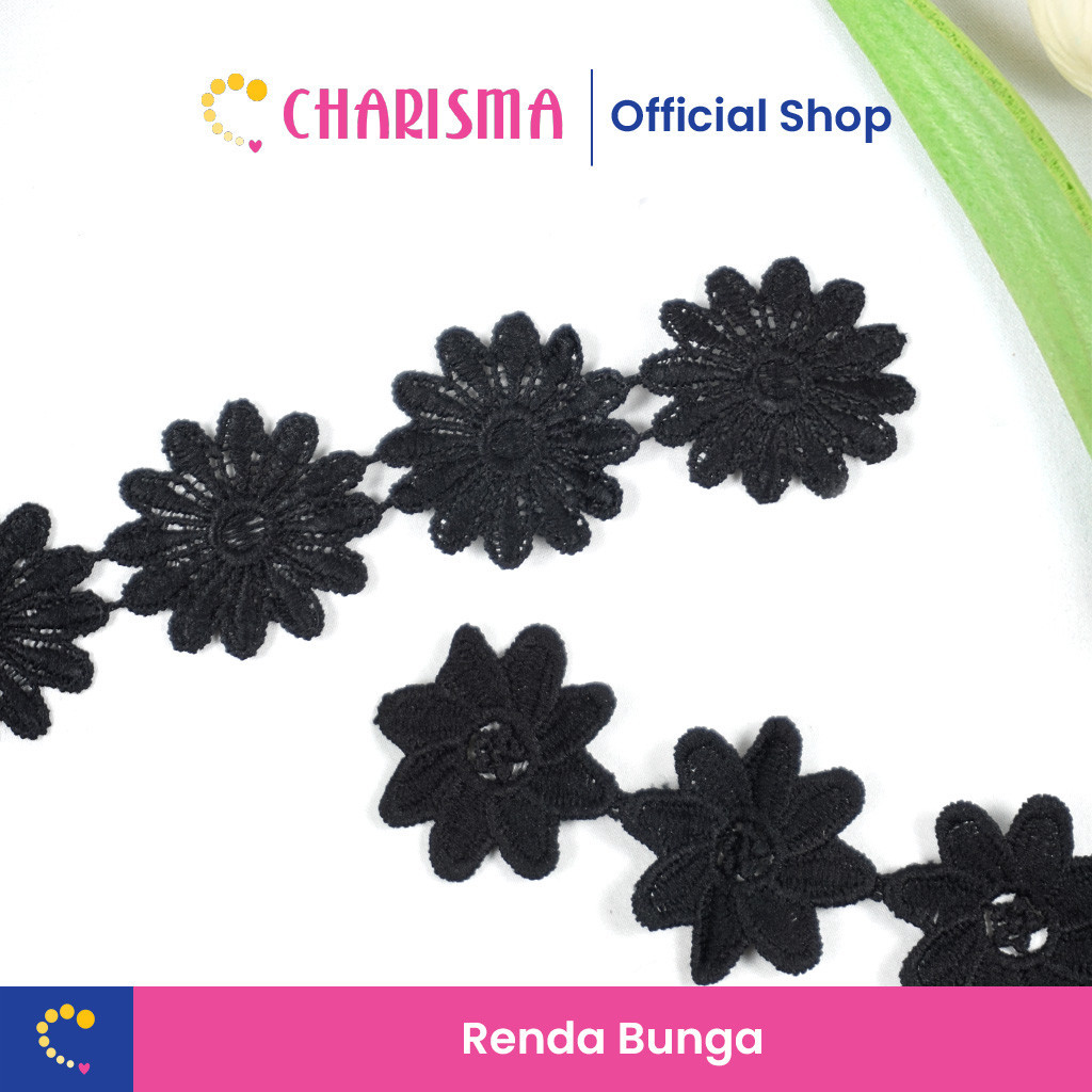 Charisma Renda Bunga Melati - Renda Bunga Melati Hitam Lebar 3cm, 4,5cm / Harga per 1 Yard (90cm)