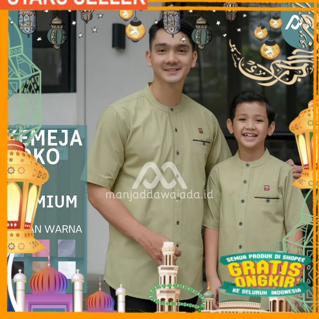 BAJU KOKO COUPLE AYAH DAN ANAK BAHAN TOYOBO KEMKO KOKO AYAH DAN ANAK/ hitam putih merah biru kuning 