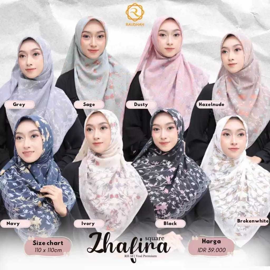 Kerudung Hijab Segiempat Voal Motif Premium Square Zyza By Raudhah Originial- Kinanhijabstore Termur