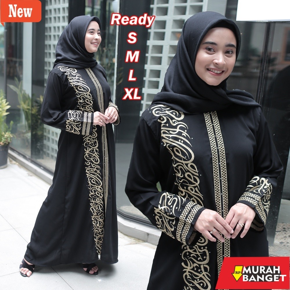Abaya lebaran ala Turke- Abaya Bordir Dubai Bahan Arab Saudi Jet black Hitam Turkey by Farisa Olshop