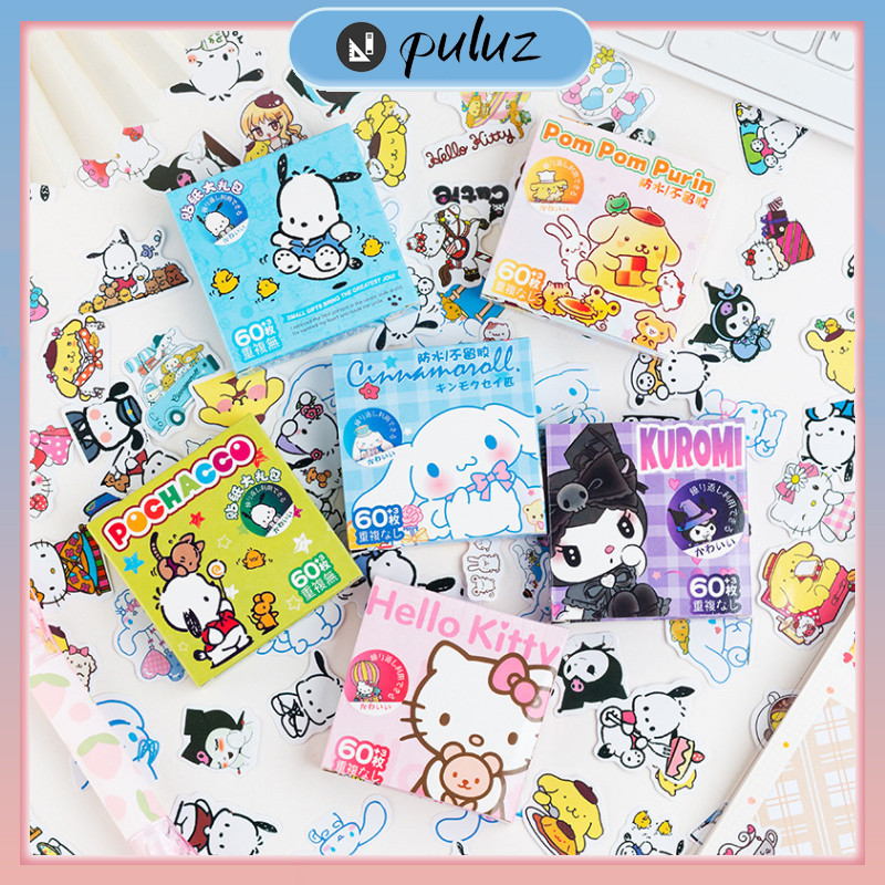 

Stiker Lucu Sanrio 60 pcs/Stiker Motif Kartun Korea Lucu Anti Air 1 box 100lbr /Dekorasi Handbook Scrapbook DIY/Stiker kartun tahan air PET