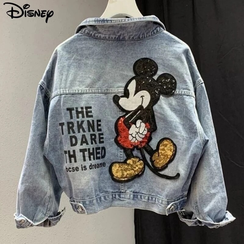 Disney New Arrival Top Fashion Autumn Cotton Loose Casual Cartoon Mickey Mouse Print Beaded Embroide