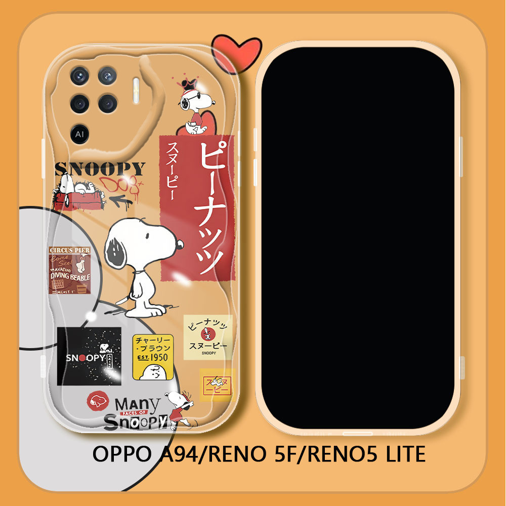 Case Hp OPPO A94 A74 A54 A95 A55 4G A93 A73 A53 2020 Reno 4F Reno 5F Cartoon Snoopy Label Phone Case