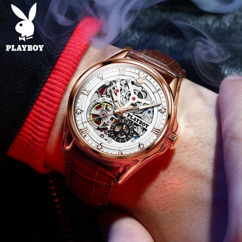 Playboy Jam Tangan Bermerek Jam Tangan Mekanis Otomatis Perspektif Berongga Kasual Pria
