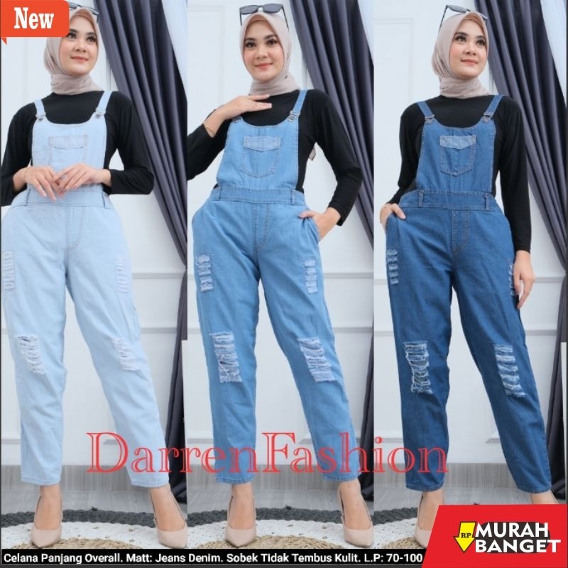 Celana panjang denim wanita- CELANA PANJANG OVERAL RIPPED TIDAK TEMBUS . CELANA MONYET MURAH . OVERA