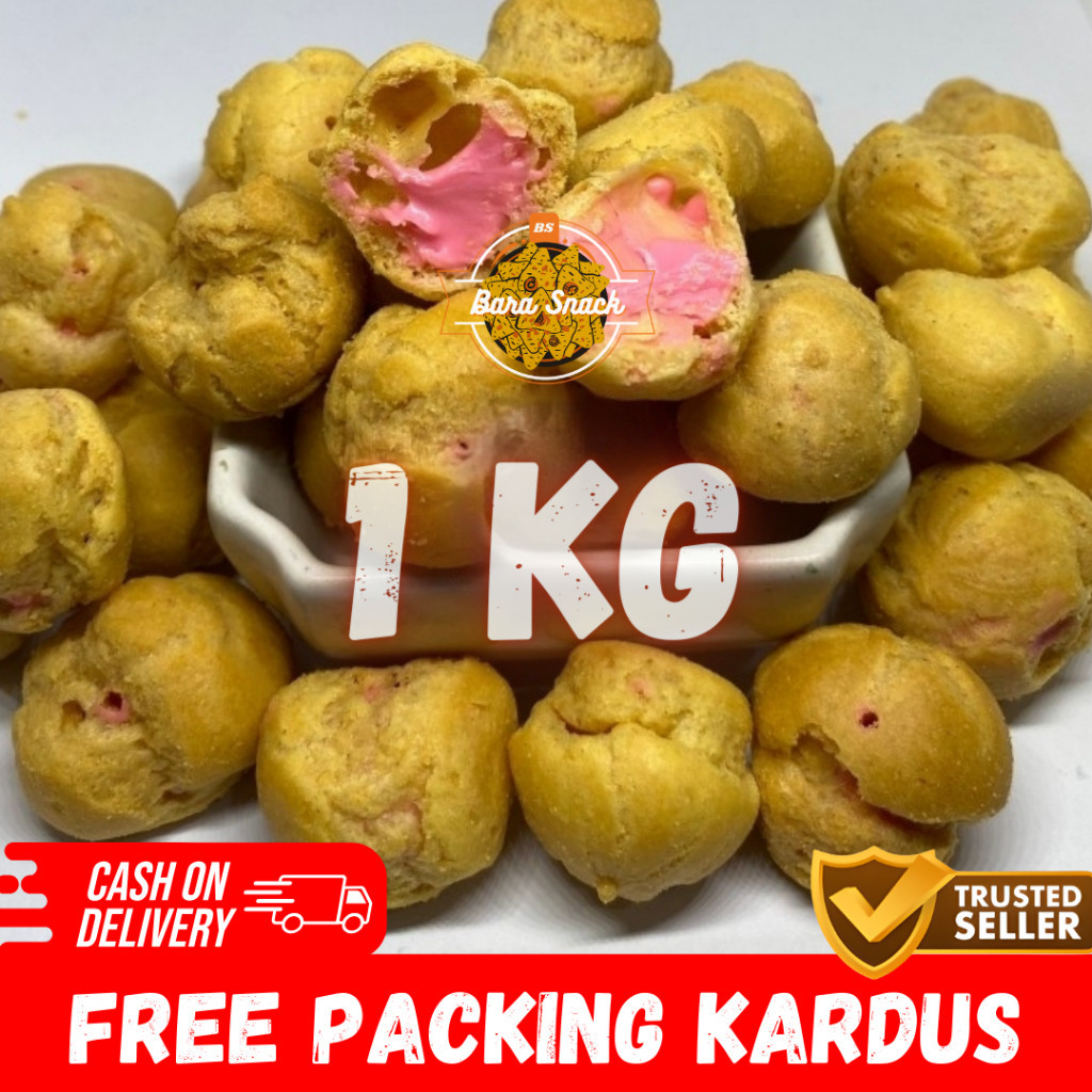

[ 1KG ] Soes Strawberry Premium / Sus Kering Strawberry Cap Arjuna / Snack Kiloan Murah -K