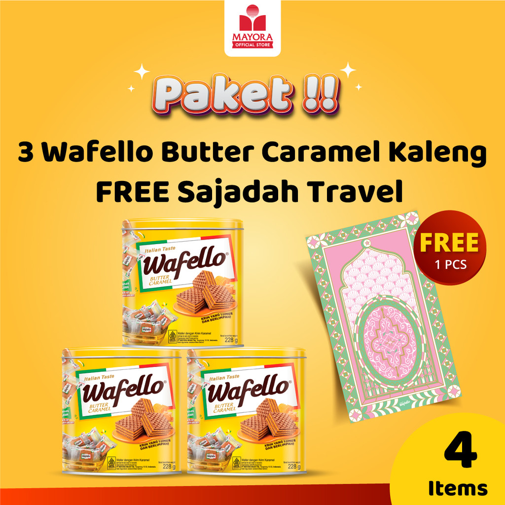 

Paket 3 Wafello Butter Caramel Kaleng FREE Sajadah Travel