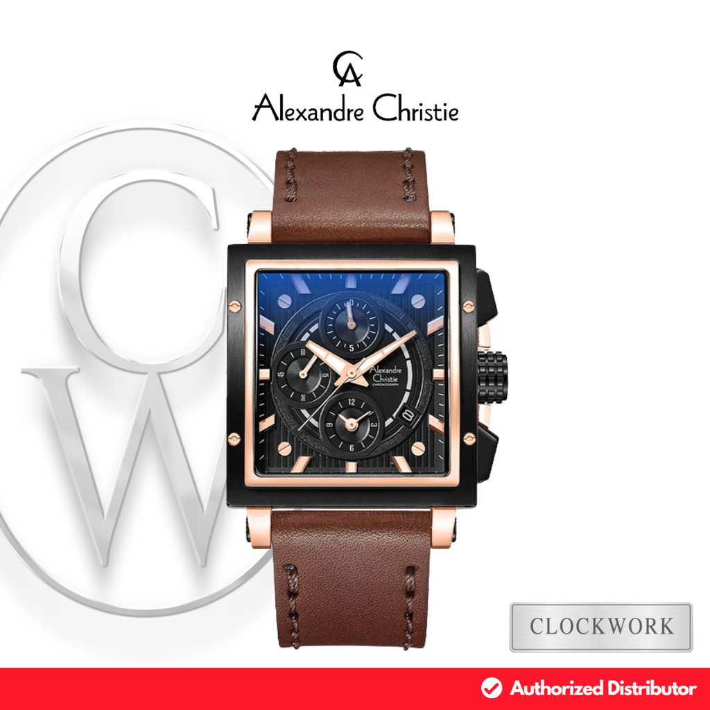 Jam Tangan Pria Alexandre Christie Chronograph AC 6182 GCLBRBA Kulit Sporty Hitam Rosegold