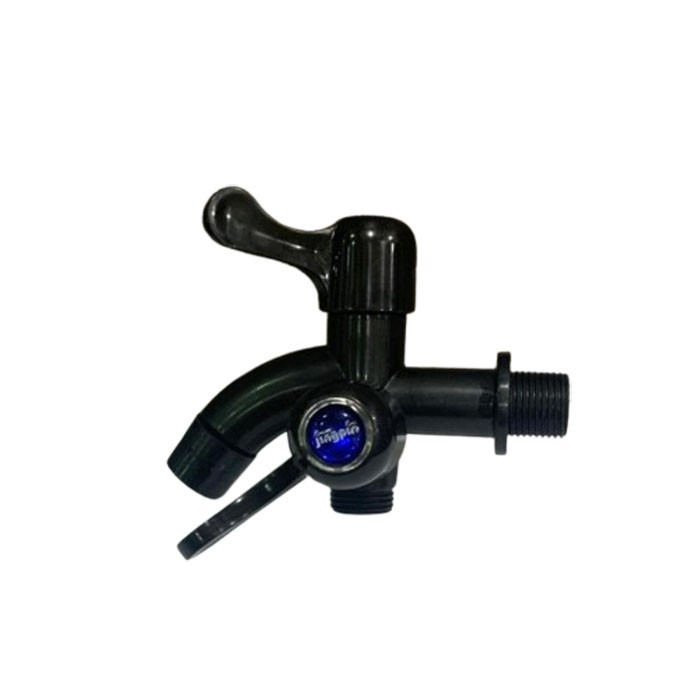 Kran Keran Air Cabang Dua 1/2 Inch Hitam Plastik Kran Double Kamar Mandi